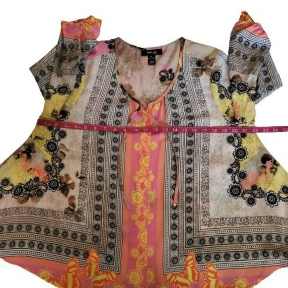Style & Co. Petite Women's Floral Print Boho Style 3/4 Sleeve Flowy Blouse PL - Picture 11 of 14